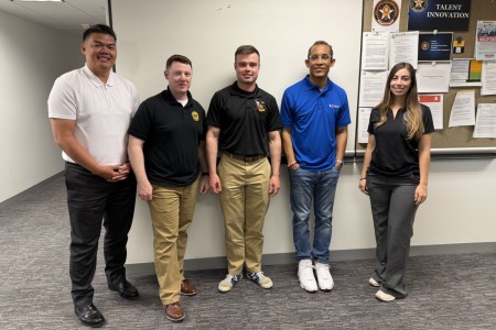 Members of the Army Junior Officer Counsel met in Washington D.C. for the AJOC Summit in April. From left, Capt. Henry Ngo; AJOC founder Maj. Chris Slininger; 1st Lt. Calvin Brigger; Col. Chaveso Cook; and Capt. Kristen Karl, director of the Army...