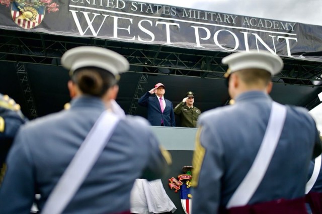 President Donald J. Trump participates in the U.S. Military Academy commencement ceremony at Michie Stadium in West Point, N.Y., May 24, 2025.