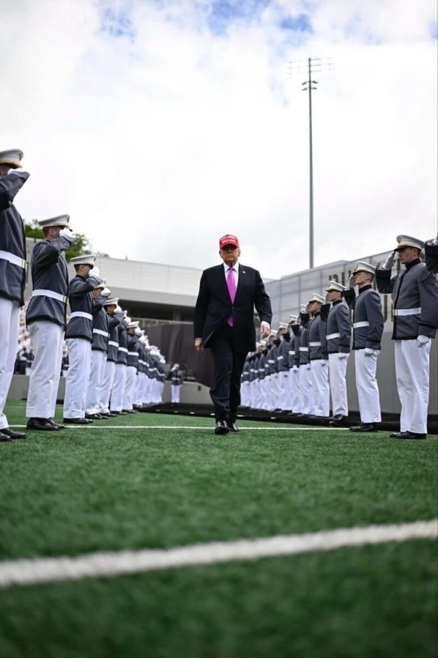 President Donald J. Trump participates in the U.S. Military Academy commencement ceremony at Michie Stadium in West Point, N.Y., May 24, 2025.