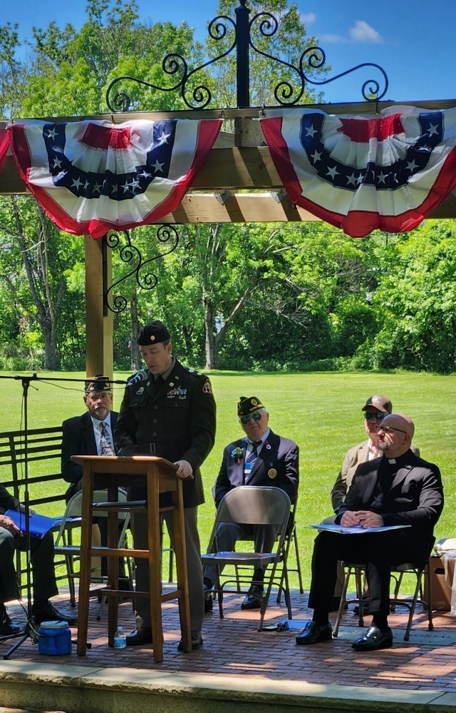 HACKETTSTOWN, N.J. - Maj. John C. Kirven of Picatinny Arsenal speaks at American Legion Post 164&#39;s Memorial Day observance, May 26.