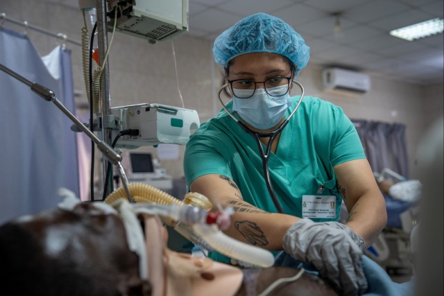 Respiratory technician takes care of patients in the ICU during African Lion 2025
