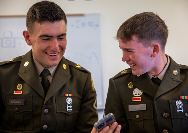Army Reserve Best Squad competitors Pfc. Luke Griguolo (left) and Pvt. Seth Stetz representing the 200th Military Police Command recap after the board at Fort McCoy Wisconsin, May 16, 2025. Soldiers from around the nation compete in the 2025 BSC,...