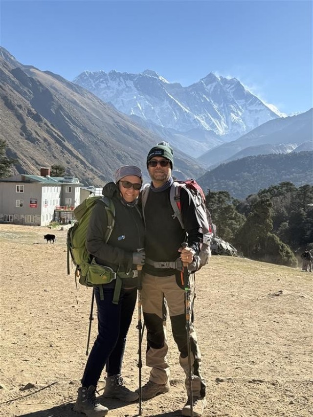 Chirag Trivedi (right) and his wife Ashaka (left) during their trip to Everest Base Camp in April 2025.