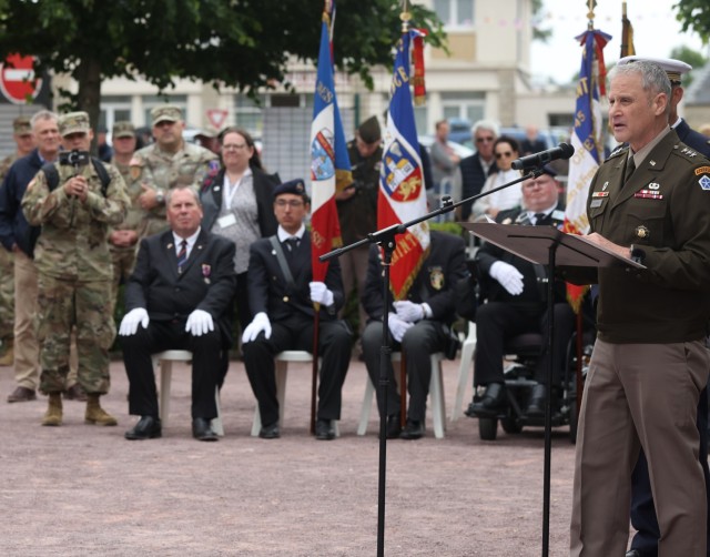 Lt. Gen. Charles Costanza, delivers remarks at ceremony honoring Gen. Eisenhower