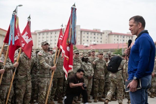 Army Emergency Relief CEO Tony Grinston visits the 11th Engineer Battalion and 23rd Chemical Battalion at Camp Humphreys, South Korea, May 19, 2025. Grinston met with Soldiers and senior leaders to discuss the Army Emergency Relief program and how...