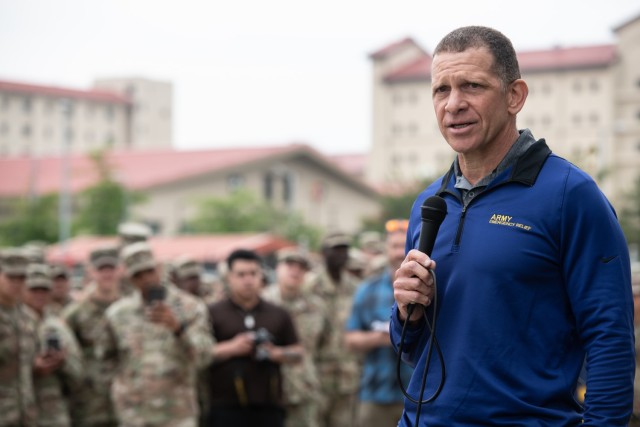 Army Emergency Relief CEO Tony Grinston visits the 11th Engineer Battalion and 23rd Chemical Battalion at Camp Humphreys, South Korea, May 19, 2025. Grinston met with Soldiers and senior leaders to discuss the Army Emergency Relief program and how...