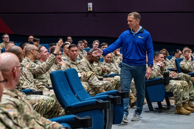Army Emergency Relief Chief Executive Officer Tony Grinston chats with Soldiers about AER on Camp Humphreys, South Korea, May 20, 2025. AER held several events over the course of two days to spread awareness about AER’s programs for Soldiers. ...