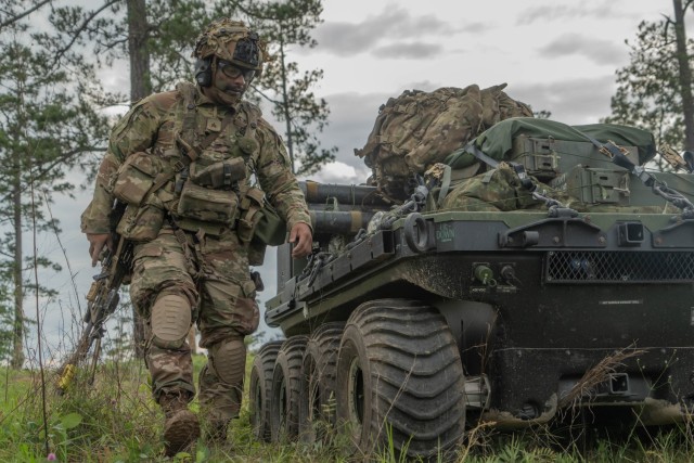 An infantryman from the 1st Mobile Brigade Combat Team, 101st Airborne Division (Air Assault) loads a Small Multi-Purpose Equipment Transporter (SMET)  May 10, 2025, at Fort Johnson, La. The infantryman is doing this in support of JRTC 25-07 which...