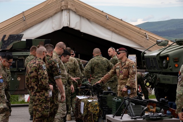 Army Guard Soldiers assigned to Regional Command-East of the NATO-led Kosovo Force mission, also known as KFOR, host a multinational non-commissioned officer academy, referred to as the Jungleer Academy, at Camp Bondsteel, Kosovo, May 8, 2025. 11...