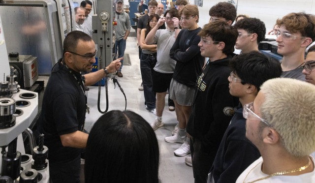 PICATINNY ARSENAL, N.J. - Frank Petrosillo describes manufacturing processes and explains equipment used to prototype armament hardware.
