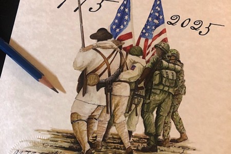 Col. Michael Solovey, assistant chief of staff, G-4, U.S. Army Intelligence and Security Command, created a custom lithograph in honor of the Army&#39;s 250th birthday. The art was also used for a custom coin. The Soldiers in the lithograph...