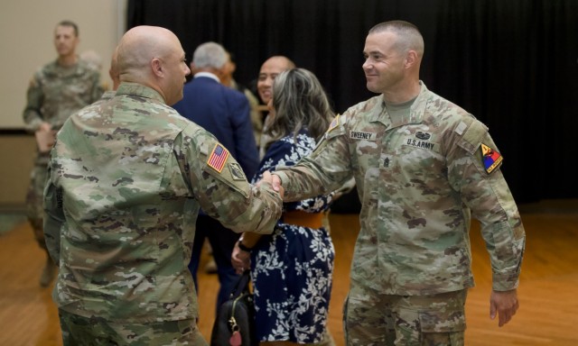 Fort Bliss honors outgoing CSM Sweeney, welcomes CSM Theus at garrison ceremony