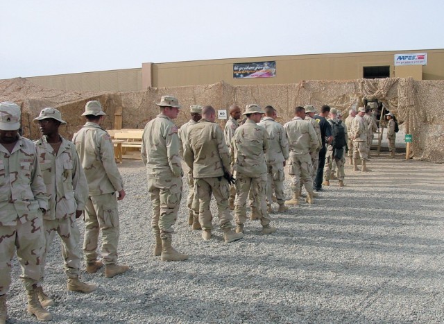 The entrance to the AAFES facility at Iraq’s Baghdad International Airport, 2004.