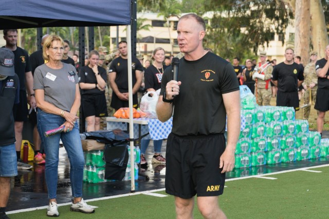Schofield Barracks, Hawaii – Maj. Gen. Marcus Evans, Commanding General, 25th Infantry Division, delivers remarks June 9, 2025, during the Army Heritage Week kickoff event at Weyand Field. Evans spoke about the Army’s legacy of service and the...
