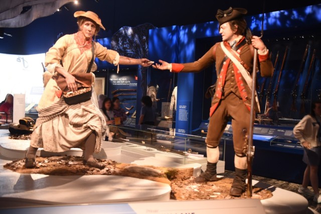 A mannequin depicting Anna Maria Lane as she passes ammunition to her husband, John Lane, of the Continental Army is shown at the National Museum of the United States Army at Fort Belvoir, Va., June 7, 2025. They both fought in numerous battles...