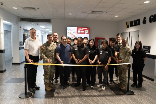 USAG Daegu officials and FMWR Staff cut the ribbon for the Camp Carroll Fitness Center reopening, Camp Carroll, Korea, June 6th 2025.