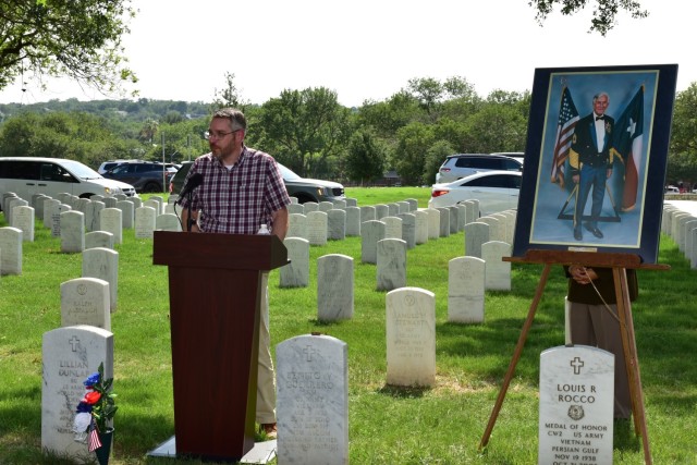Andy Watson, Supervisory Historian at the U.S. Army Medical Department Center of History and Heritage, elaborated on the career of Sergeant Major of the Army Leon L. Van Autreve at the Fort Sam Houston National Cemetery on Jun 10, 2025. The U.S....