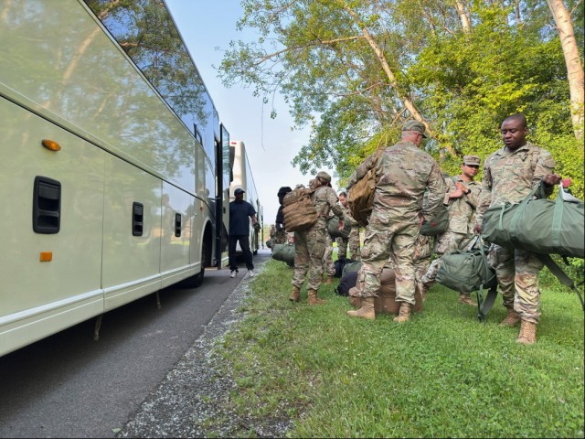 New York Army National Guard Soldiers heading for Army 250 parade in Washington