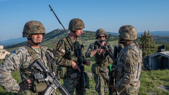 Maryland Army National Guard Soldiers of the 200th Military Police Company, 115th Military Police Battalion, and members of the Armed Forces of Bosnia and Herzegovina Light Infantry Battlegroup conduct reconnaissance and convoy situational...