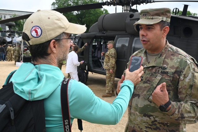 Maj. Gen. John C. Andonie, Commanding General (Interim) for the D.C. National Guard, participates in a media interview during the 250th Army Birthday Festival and Parade in Washington, DC, on June 14, 2025. More than 800 National Guard members...