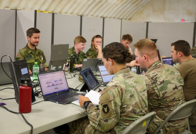 Minnesota National Guardsmen and Norwegian officers work together during the annual Cyber Shield training event held at the Virginia National Guard’s State Military Reservation in Virginia Beach, 30 May - 13 June, 2025. Cyber Shield is the...
