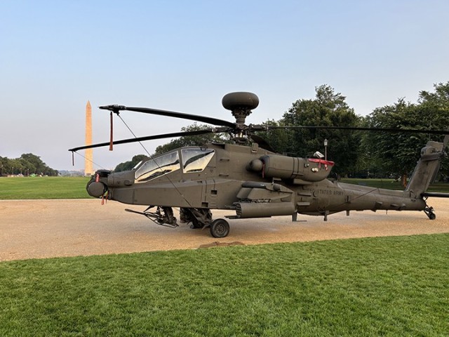 Crew members from the 1-130th Attack Battalion, North Carolina Army National Guard, support a static display during the U.S. Army's 250th birthday celebration on the National Mall in Washington, D.C., Saturday, June 14, 2025. The event honors 250...