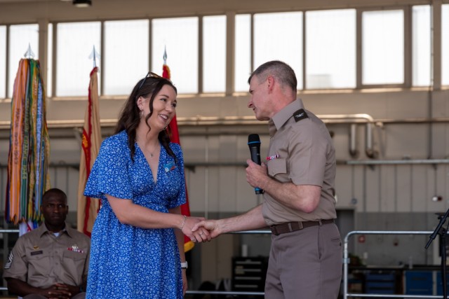 Rachel Bianculli; a private organization liaison with the Directorate of Family, Morale, Welfare, and Recreation; is recognized by U.S. Army Garrison Commander Col. Troy Danderson for her role in organizing a family fest held in honor of the U.S....