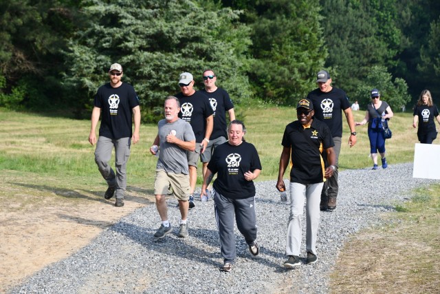 Fort A.P. Hill staff participate in the 5K run/walk at the Army 250th  Birthday celebration.