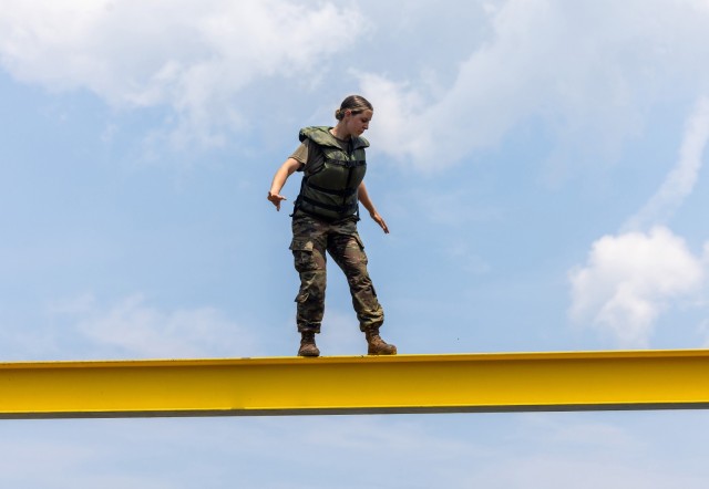 Cadet Field Training I cadets continued to build their strengths and confidence by conquering the Water Confidence Course and the Marne Confidence Course on June 5 at each location in Camp Buckner.