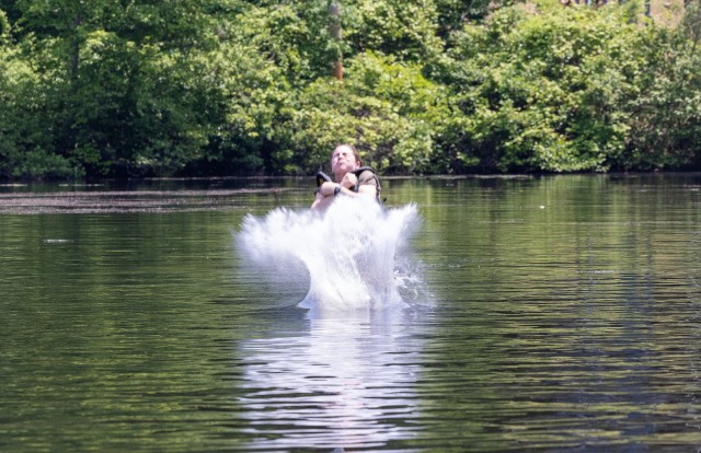 Cadet Field Training I cadets continued to build their strengths and confidence by conquering the Water Confidence Course and the Marne Confidence Course on June 5 at each location in Camp Buckner.