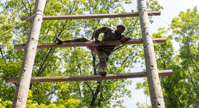 Cadet Field Training I cadets continued to build their strengths and confidence by conquering the Water Confidence Course and the Marne Confidence Course on June 5 at each location in Camp Buckner.