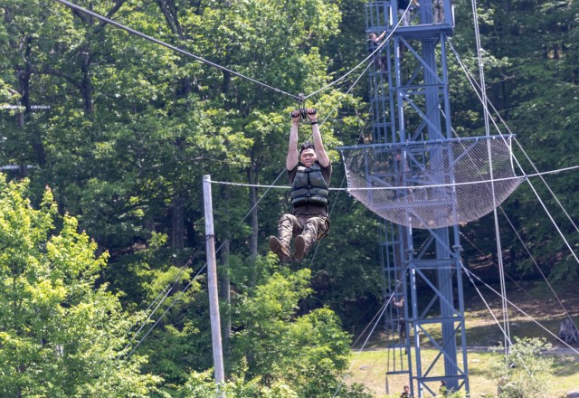 Cadet Field Training I cadets continued to build their strengths and confidence by conquering the Water Confidence Course and the Marne Confidence Course on June 5 at each location in Camp Buckner.