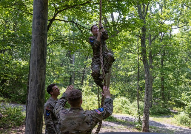 Cadet Field Training I cadets continued to build their strengths and confidence by conquering the Water Confidence Course and the Marne Confidence Course on June 5 at each location in Camp Buckner.