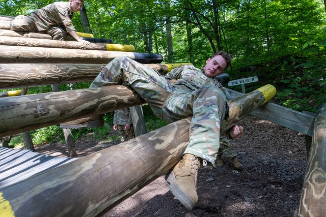 Cadet Field Training I cadets continued to build their strengths and confidence by conquering the Water Confidence Course and the Marne Confidence Course on June 5 at each location in Camp Buckner.