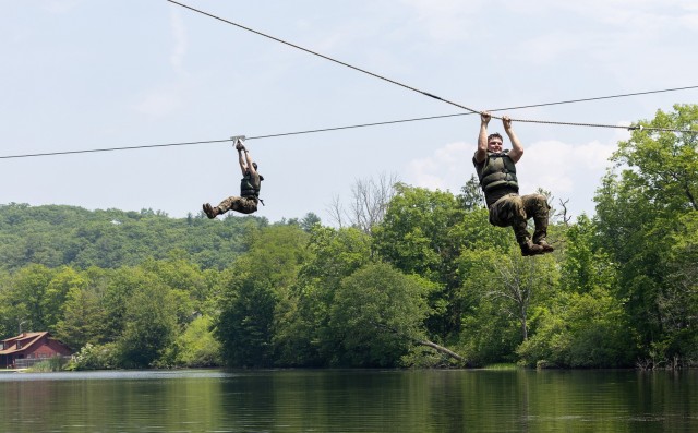 Cadet Field Training I cadets continued to build their strengths and confidence by conquering the Water Confidence Course and the Marne Confidence Course on June 5 at each location in Camp Buckner.