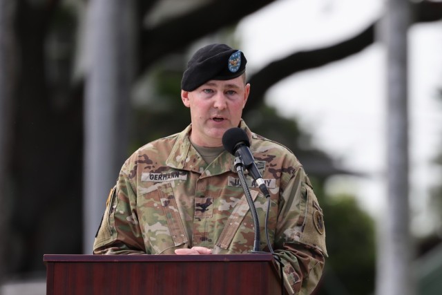 Col. Wade A. Germann assumes command of the 3d Multi-Domain Task Force during a ceremony on historic Palm Circle at Fort Shafter, Hawaii, June 18, 2025. (U.S. Army photo by Sgt. Perla Alfaro)