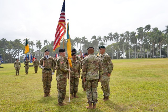 The 3d Multi-Domain Task Force conducts a change of command ceremony on historic Palm Circle at Fort Shafter, Hawaii, June 18, 2025, marking the formal transition of leadership from Brig. Gen. Michael