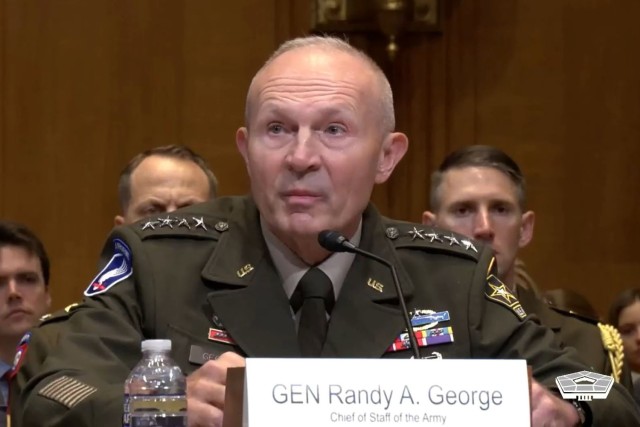 Army Chief of Staff Gen. Randy A. George testifies during the Senate Appropriations Committee's defense subcommittee hearing in Washington, June 18, 2025. Army senior leaders spoke to lawmakers about the service's transformation initiative.
