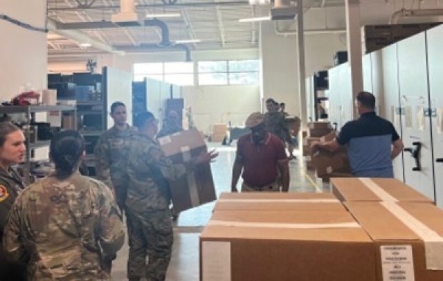 Shipment received: Boxes of 2PUGs are distributed for fielding at Joint Base Lewis-McChord, Washington, in April 2025.