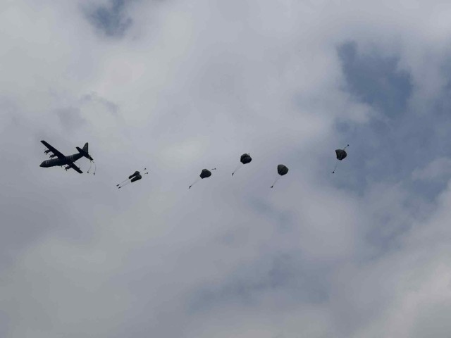 AVIANO AIR BASE, Italy – Paratroopers from 1st Battalion, 503rd Infantry Regiment exit from a C-130 Aircraft June 23, 2025.