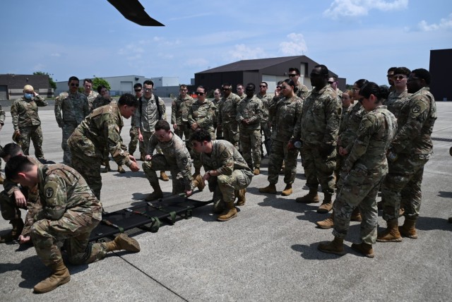 C Co. 1-171st General Support Aviation Battalion provided two UH-60L Blackhawk medical evacuation helicopters and medics assigned to the 466th Medical Company (Area Support) provided litter training.
