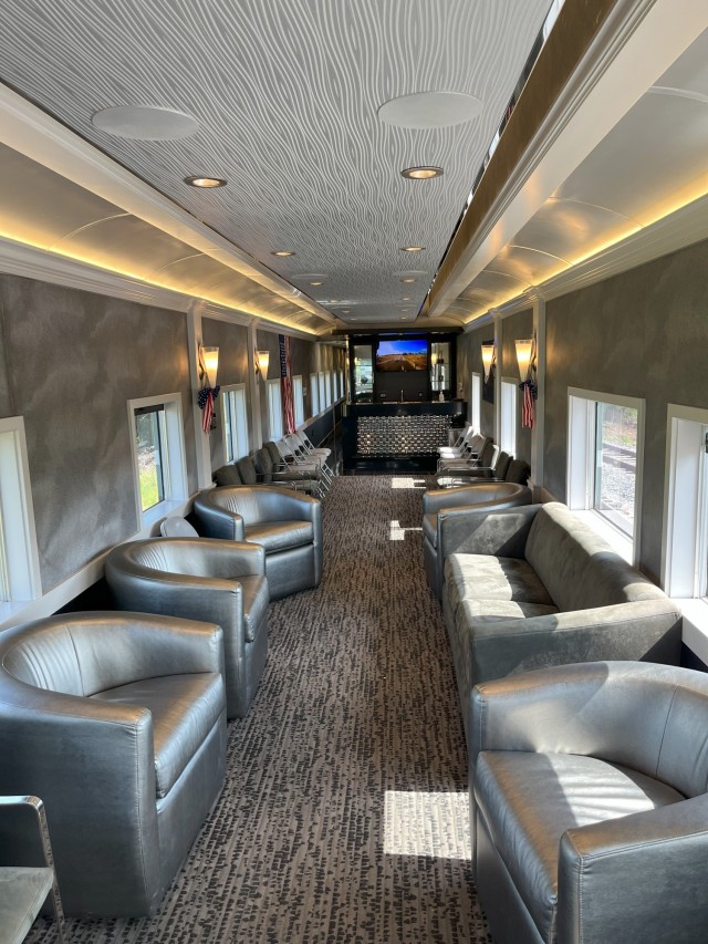 A P&L Railway passenger car awaits passengers at Fort Knox, Kentucky, June 21, 2025.