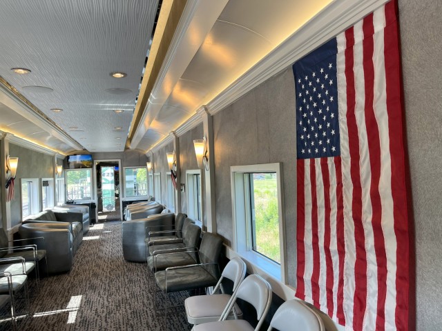 A P&L Railway passenger car awaits passengers at Fort Knox, Kentucky, June 21, 2025.