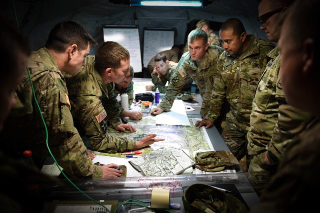 U.S. Army Paratroopers assigned to the 173rd Airborne Brigade plan during exercise Swift Response 17 in Hohenfels, Germany. Swift Response is an annual U.S. Army Europe led exercise focused on allied airborne forces’ ability to quickly and...