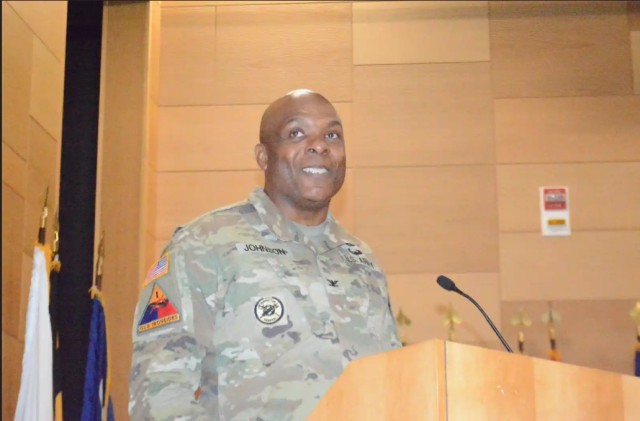 Col. Troy S. Johnson speaks to the APG Community for the first time at his Change of Command on June 6, 2025.