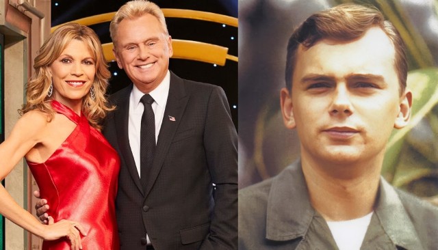 Wheel of Fortune host Pat Sajak, pictured with Vanna White, left and as a Soldier in the Vietnam War.