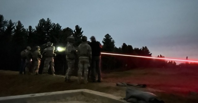 Light Infantry Soldiers train with the M3A1 Multi-Role Anti-Armor Anti-Personnel Weapon System at night using the 7.62mm sub-caliber tracer munition. (Photo by CPT Josh Crossman)