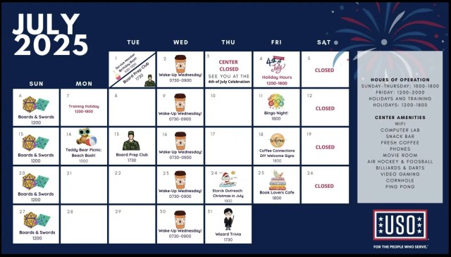 USO Ansbach calendar - July 2025