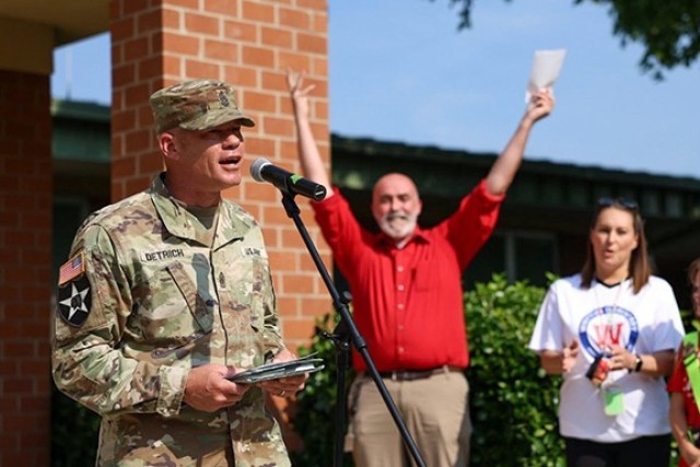 Whittier Elementary School students and faculty welcomed Soldiers from Fort Detrick to help celebrate the end of the school year, June 12. U.S. Army Garrison Fort Detrick Command Sgt. Maj. Erick Detrich also spoke to the kids, encouraging them to...