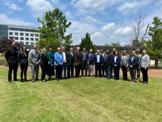 Representatives of the Army Security Assistance Enterprise and Jordanian Armed Forces stand together for a group photo during a Program Management Review in Huntsville, Ala. The review focused on Jordan&#39;s HIMARS foreign military sales cases...